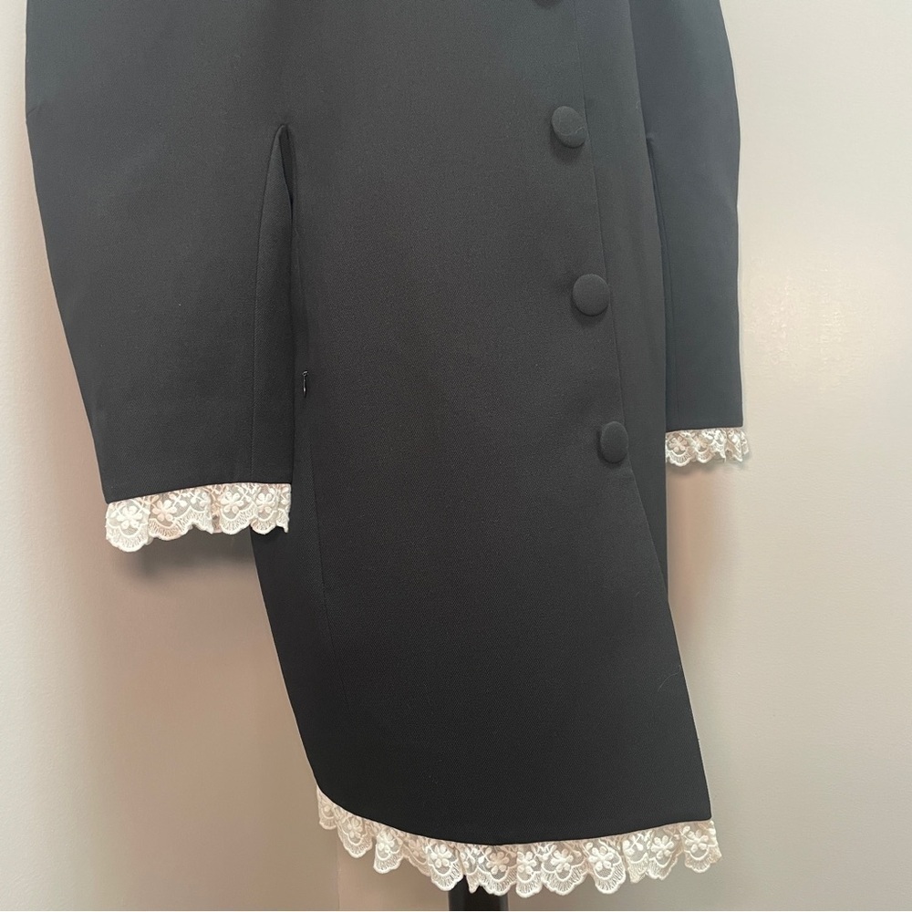 NEW! Shushu/Tong- Black Round Sleeve Coat White Collar UK 10 US 6 Oversized - Picture 4 of 15